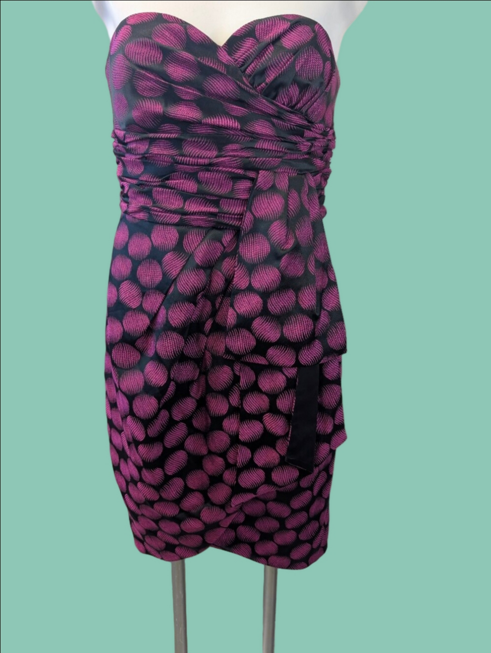 Jessica Simpson Strapless Pink and Black Ruched Cocktail Dress Sz 6